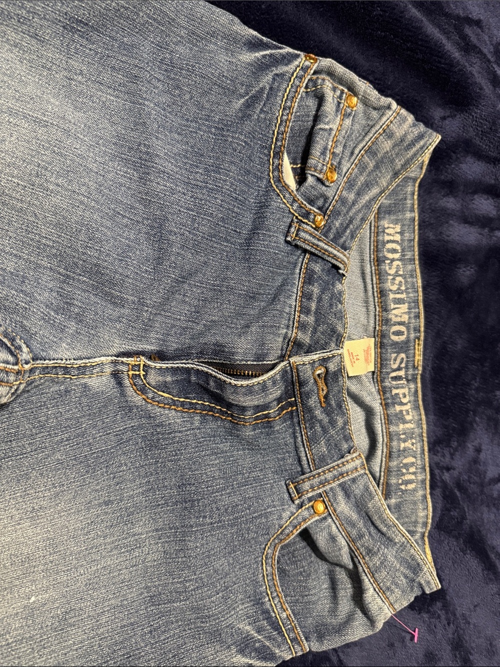 Mossimo Supply Co. High-Rise Blue Denim Jeans with Gold Stitching Girls 14